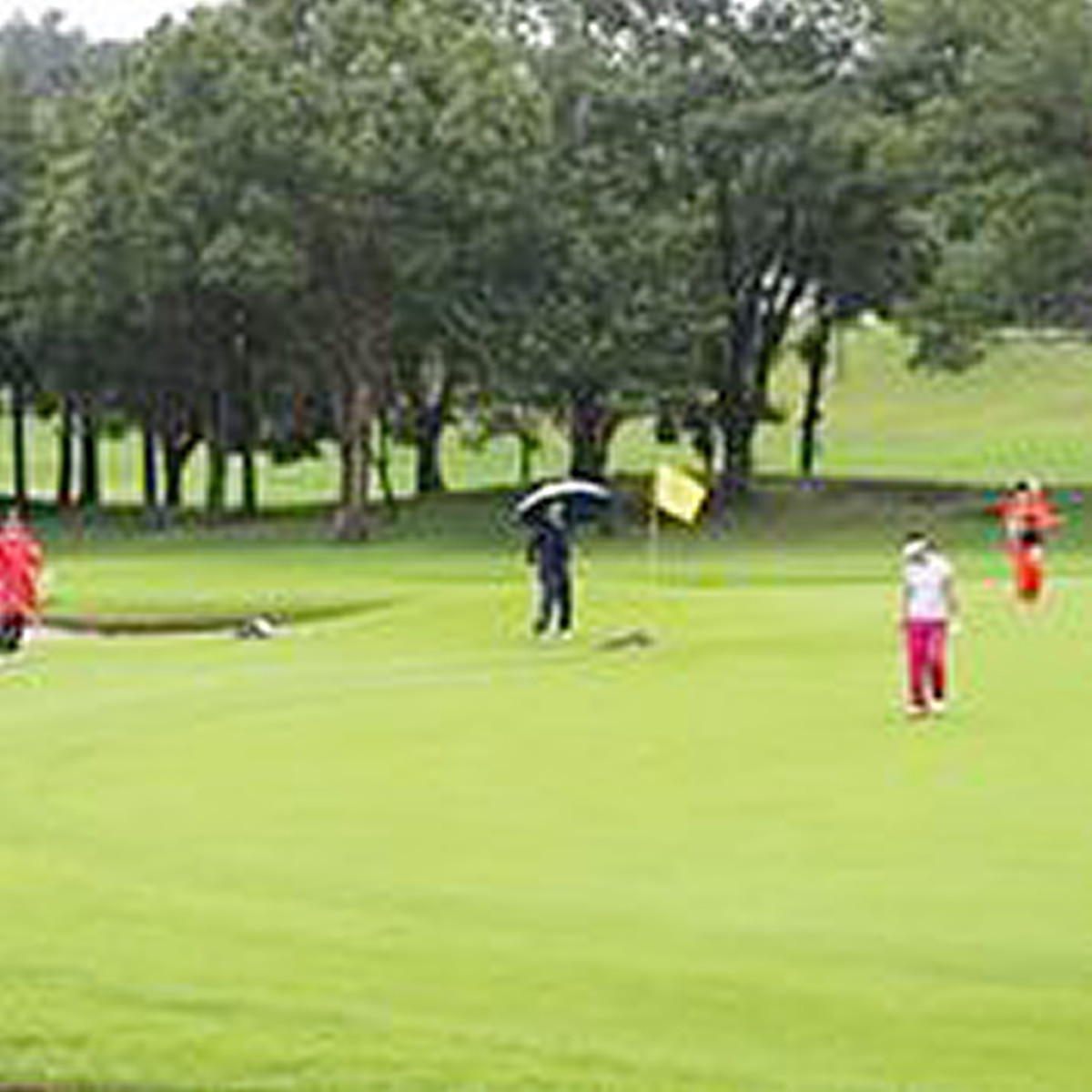 悪天候の中行われた女子ゴルフ「アース・モンダミンカップ」のマンデートーナメント（日本女子プロゴルフ協会提供）